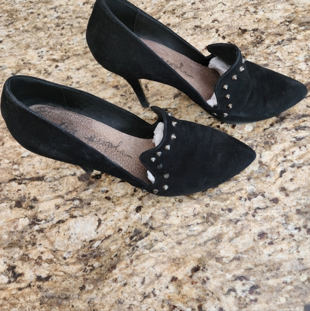 Elegant Black Women's Heels Suede With Silver Studs
